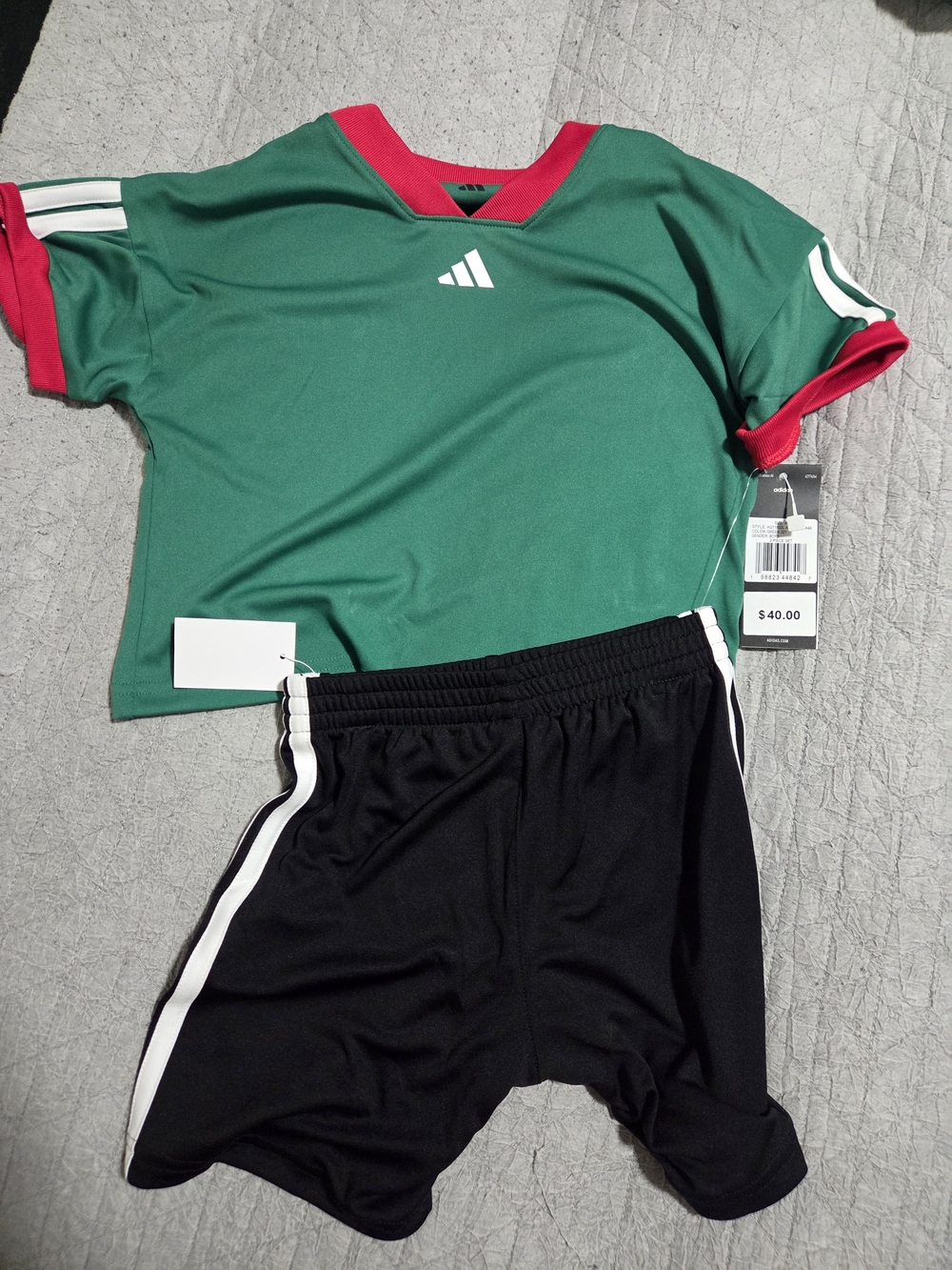 adidas 4T mexico green , red & white top  & black with white stripe shorts